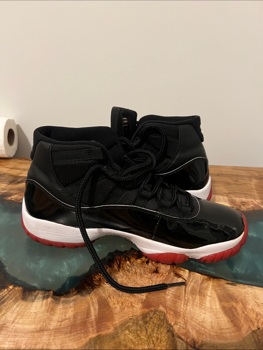 Jordan 11 Retro Playoff Bred Black and Red High-Top Sneakers - Picture 3 of 9